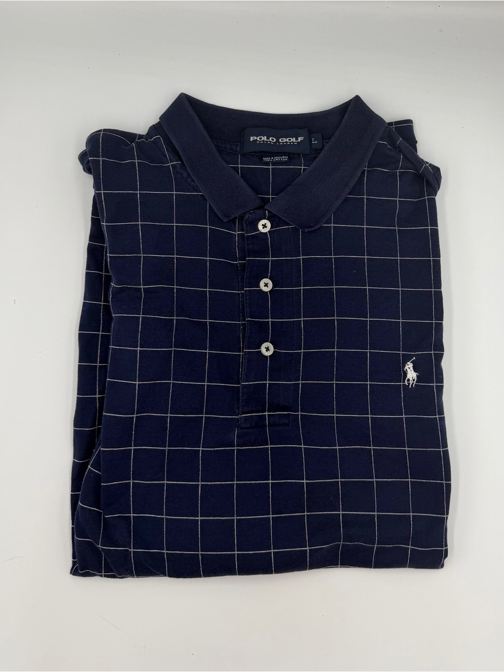 Ralph Lauren Navy Polo with White Windowpane Grid